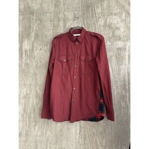 Givenchy Mens Red and Black Plaid Button-Up Long Sleeve Epaulet Shirt Sz Small